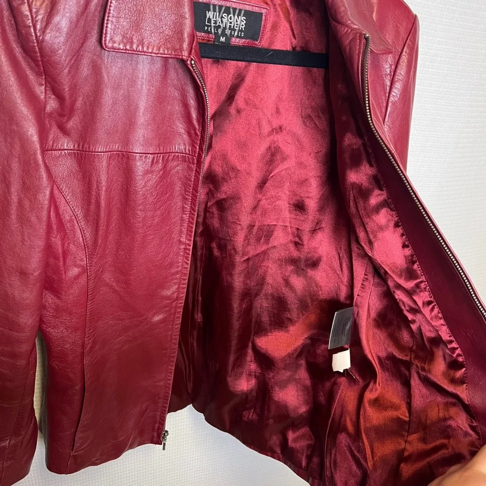 Wilsons Leather Pelle Studio Red Genuine Leather Zip Up Jacket‎ Womens Medium - Picture 4 of 9
